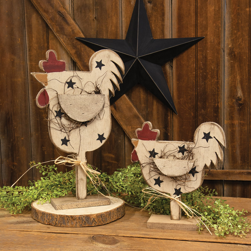Rustic Wood Stars Chicken on Base 12"