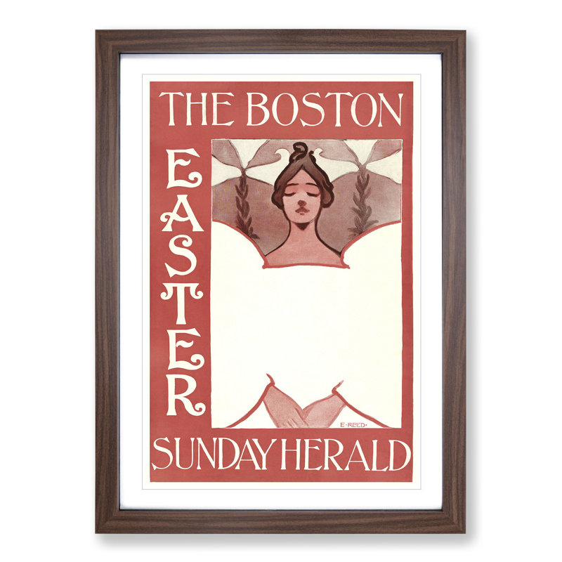 The Boston Easter Sunday Herald by Ethel Reed - Picture Frame Painting, 36cm H x 27cm W x 2cm D, Walnut Framed