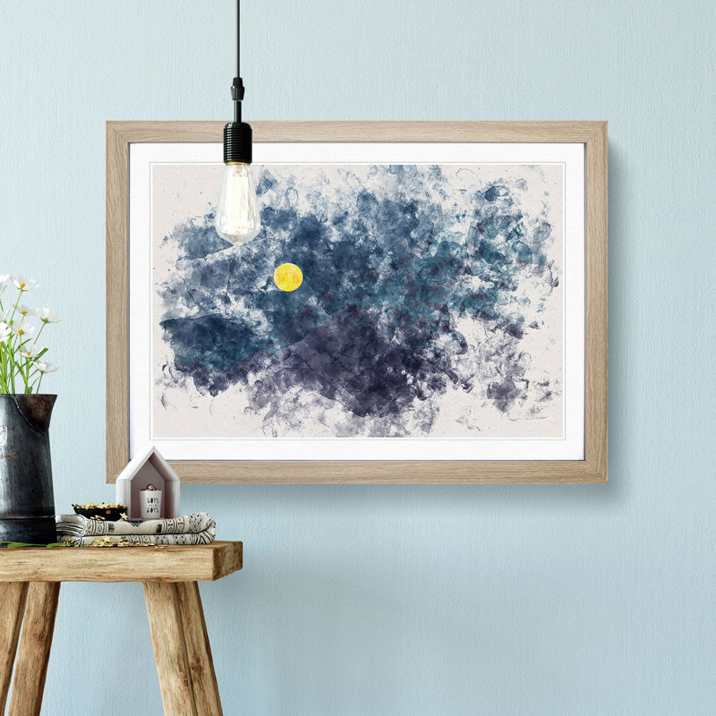 Yellow Moonthe Mountain - Framed Print, 24cm H x 33cm W x 2cm D, Oak Framed