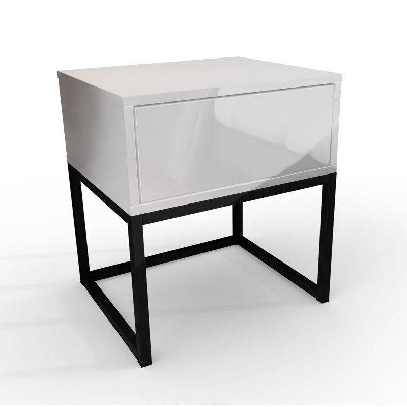 Varonique 1 Drawer Bedside Table, Black, White