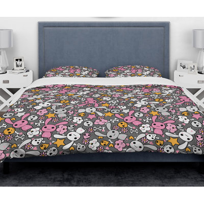 Ensemble de housse de couette designart little lapin kawaii avec fleurs