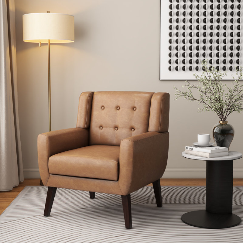 Jaqueze 73.2Cm Wide Tufted Armchair, Brown Faux Leather