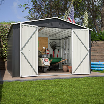 Outdoor Storage Shed 10X10 FT, Utility Metal Tool Storage With Lockable Doors And Updated Frame Structure, Large Metal Garden Shed For Backyard, Patio Lawn