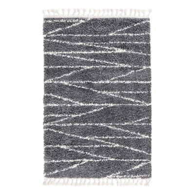Tapis gris à rayures Ananya