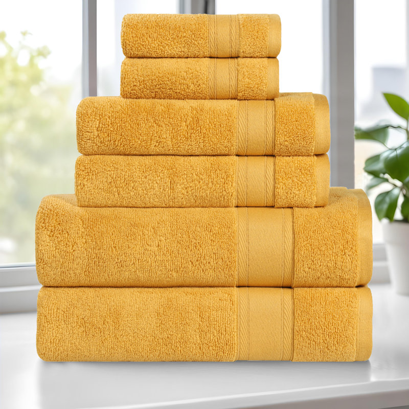 Belmont Zero Twist Cotton Medium Weight Soft Absorbent, Gold, 6 Piece Towel Set
