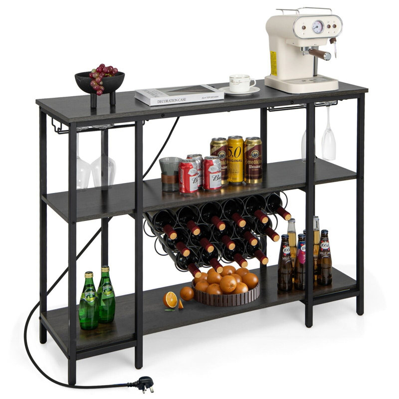 Ahseem Floor Wine Bottle & Glass Rack, Grey