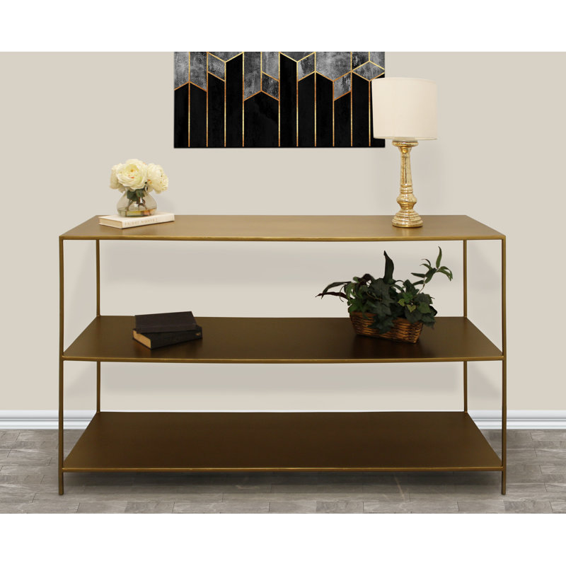 60" Brass Iron Console Table With Shelves