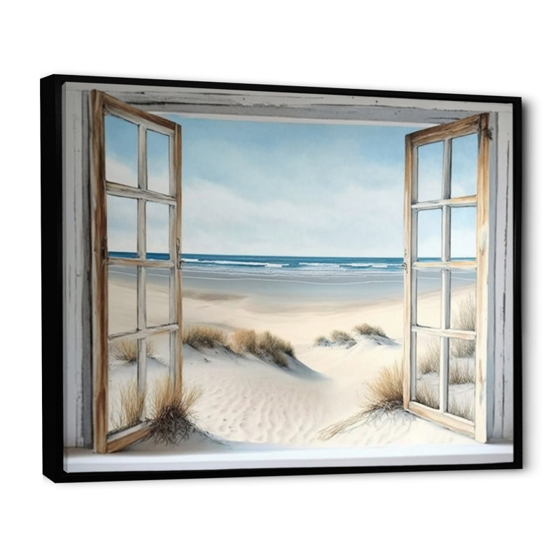 «Window to the Beach - Coastal Window», reproduction d'art sur toile plage, H 24 po x l 32 po, Black