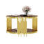 Table de bout ronde ronde brune avec pieds en acier inoxydable doré et plateau en verre trempé de luxe moderne de 8 mm H 17,72 po x P 31,5 po x l 31,5 po-118327228