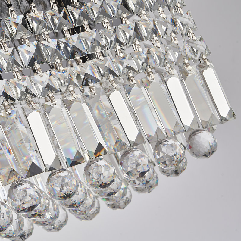 Plafonnier de luxe moderne rectangulaire à lustre en cristal à 10 lumières Bertu, H 10 po x L 47 po x l 10 po, Chrome poli