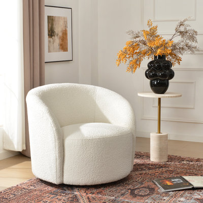 Charleah 34" Wide Boucle Upholstered Swivel Barrel Chair