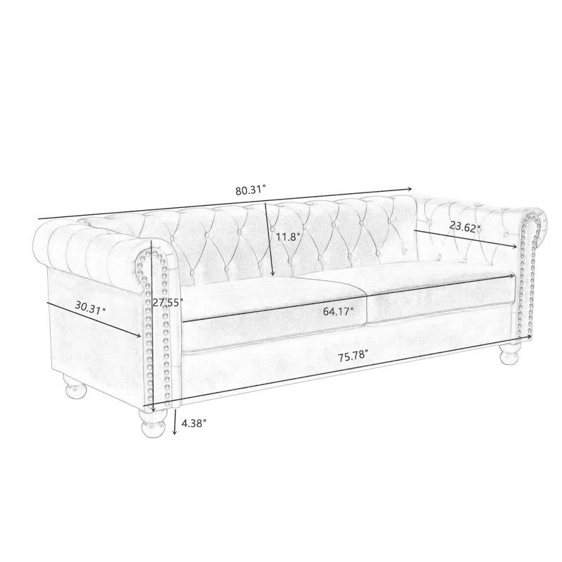 Canapé capitonné Chesterfield 80 po Newell, Vert