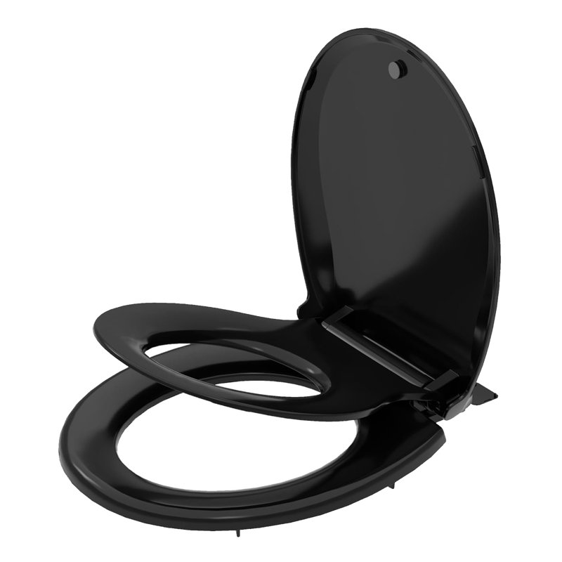 Toilet Seat, 19" Elongated Toilet Seat With Toddler Seat Built In, Potty Training Toilet Seat Fits Both Adult And Child, With Slow Close And Magnets_Black