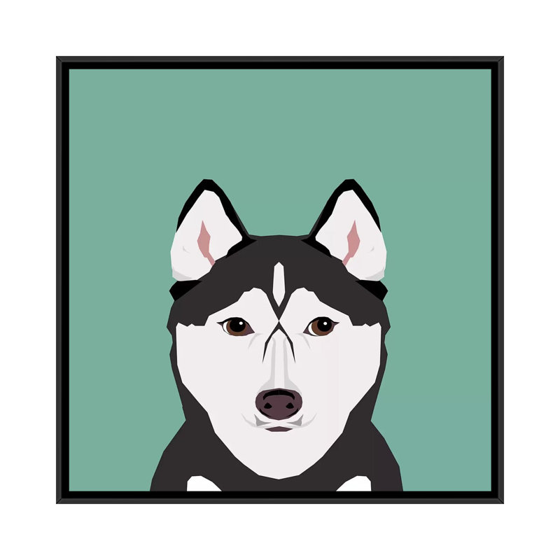 Husky, impression sur toile tendue, H 18 po x l 18 po x P 1,5 po, Toile encadrée noire, Pas de tapis