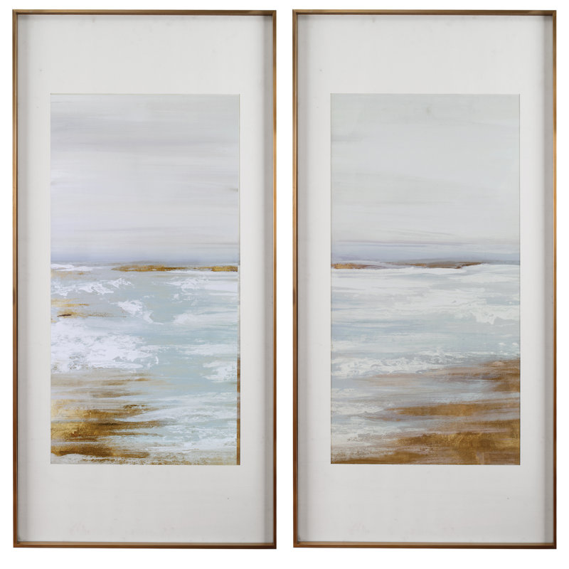 Coastline Abstract Print with Gold Frame, Set of 2