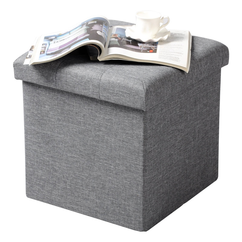 37.5cm Wide Square Solid Colour Ottoman with Storage, Gray