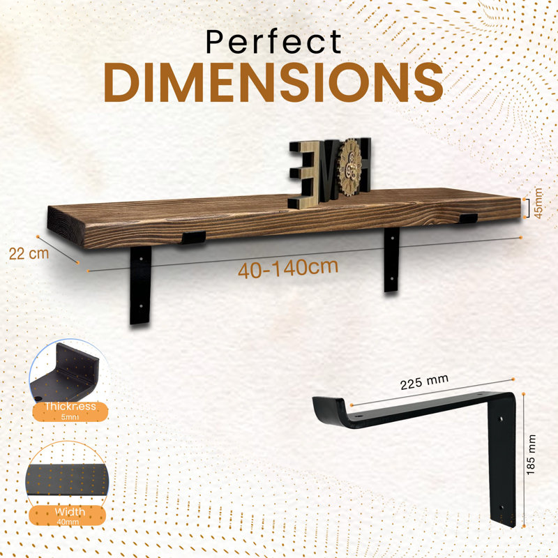 Gokmen Wood Floating Shelf, 4.5cm H x 140cm W x 22cm D, Walnut