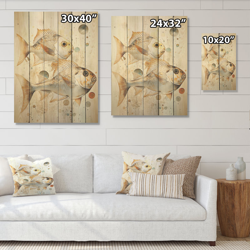 Fish Harmony - art mural en bois de poisson sur bois de pin naturel, H 20 po x l 10 po