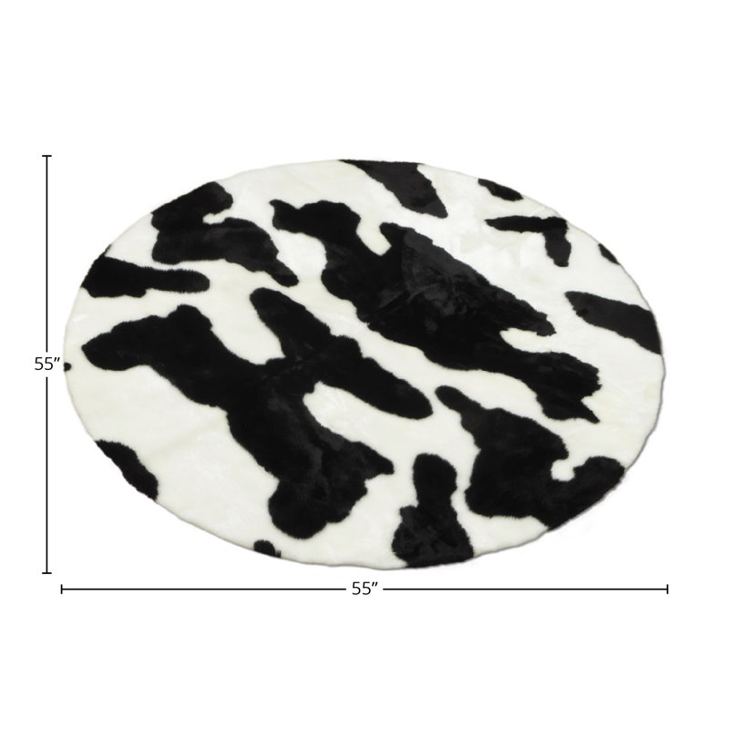 Cow Faux Fur Washable Area Rug, Round 4'7"