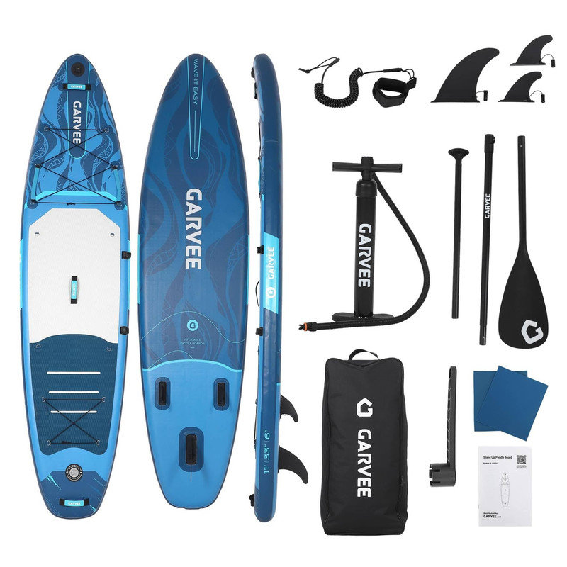 Planche de SUP gonflable 11 '- Large planche à pagaie stable avec plateau antidérapant et accessoires complets
