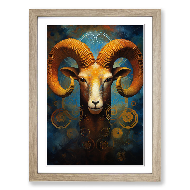 Aries Zodiac Modern No.2 - Framed Print, Oak Framed, 34cm H x 25cm W x 2cm D