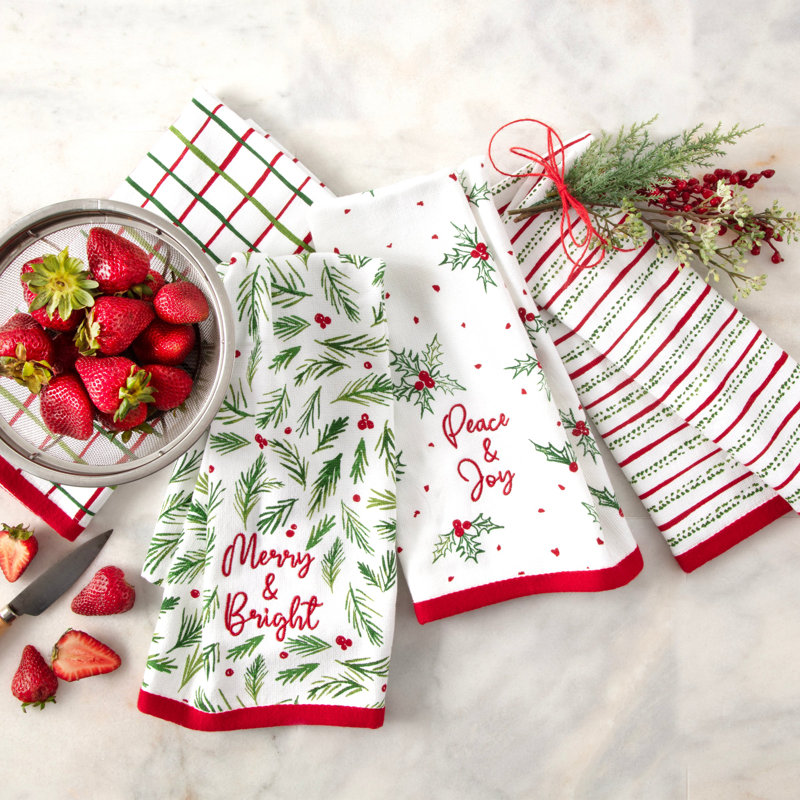 Lenox Bayberry Merry & Bright Kitchen Towels 4 Pack Set