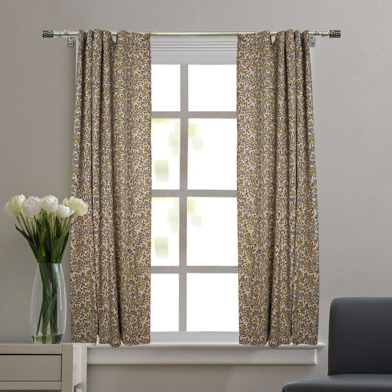 Rideau en lin de couleur jaune, brun et imprimé d'une élégance intemporelle pour votre maison , L 54 po x L 108 po
