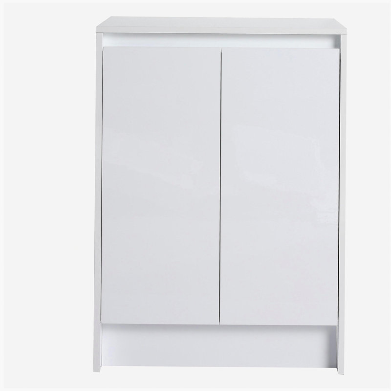 Armoire de rangement de salle de bain autoportante 24 po, 2 portes à fermeture douce, blanc brillant (emballage KD)