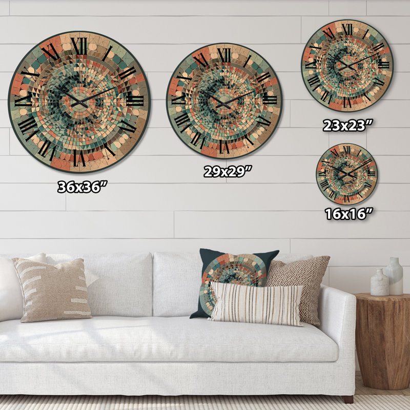 Horloge murale moderne en bois surdimensionnée The Great Mystery Mandala Illustration IV, Moyenne