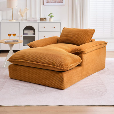 51.2" Corduroy Upholstered Chaise Lounge Pillow Top Arms Lounge Chair - No Assembly Required