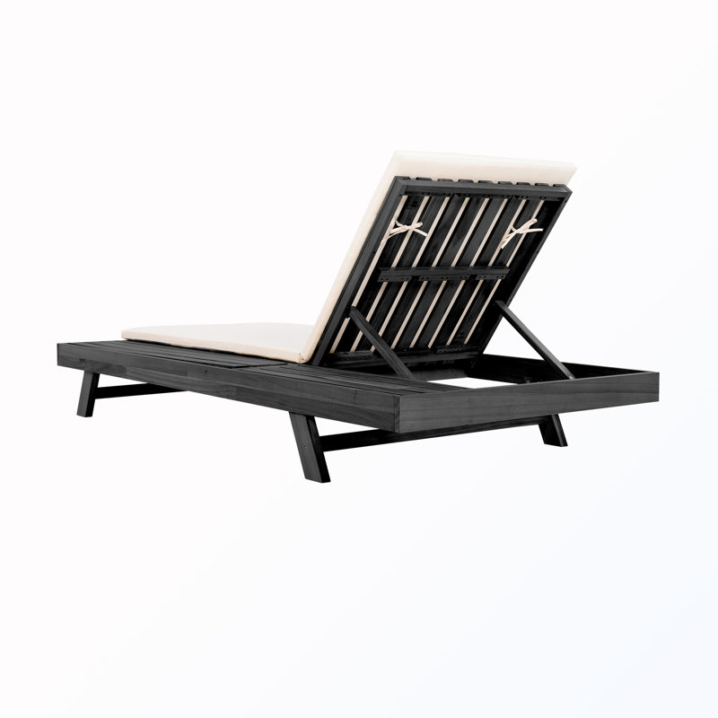 Patio Lounge Chaise with Space Available On One Side and Cushions, Black