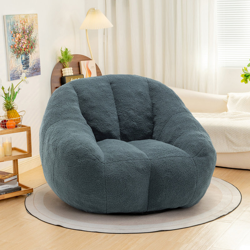 Compression Soft Teddy Fabric Tufted Memory Sponge Foam Filled Bean Bag Chair, Green Teddy