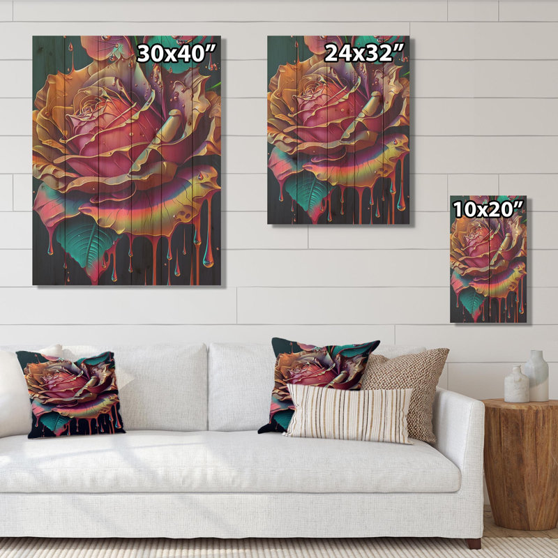 Abdas Modern Blooming Rose I - impression sur bois sans cadre, H 40 po x l 30 po x P 1,5 po