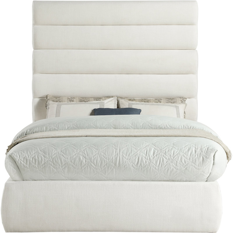 Taavi Linen Textured Fabric Bed, Full, Cream Linen Textured Fabric
