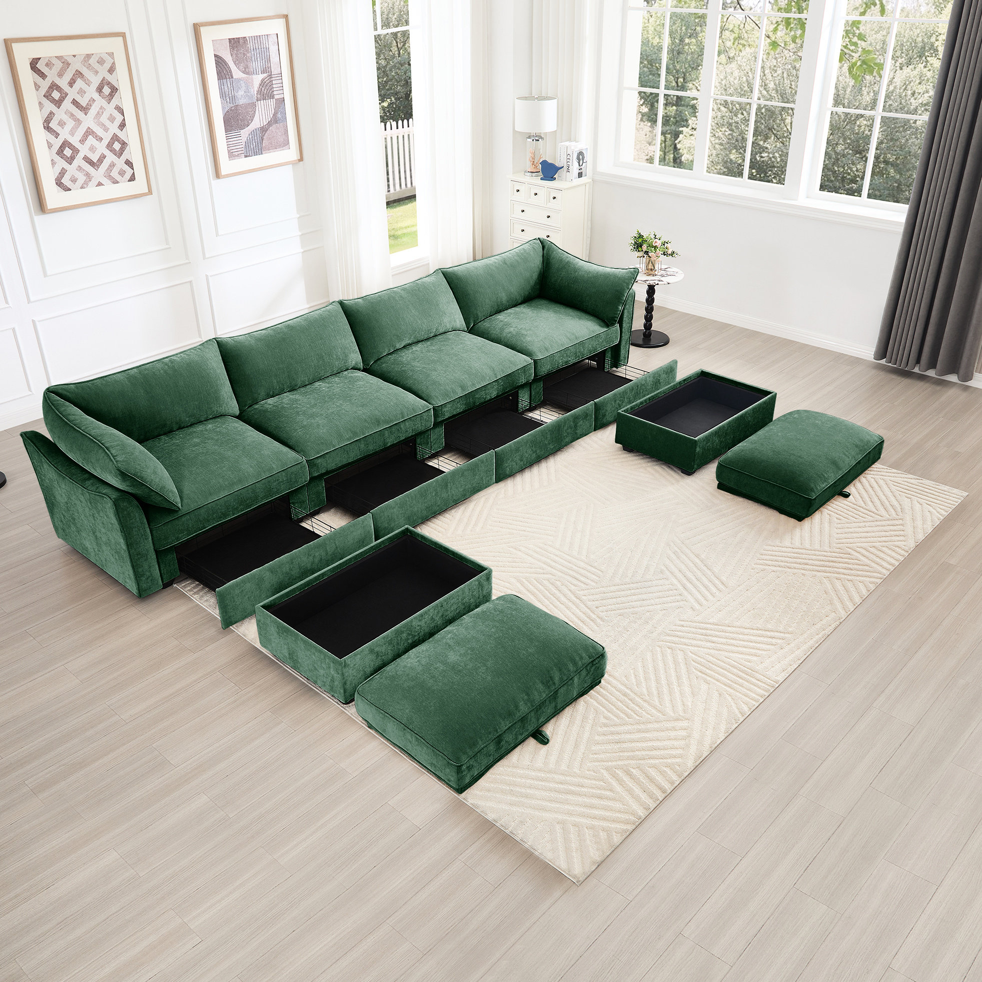 Hokku Designs U Shape 4 Seater Deep Seat Couch With 2 Movable Ottomans ...