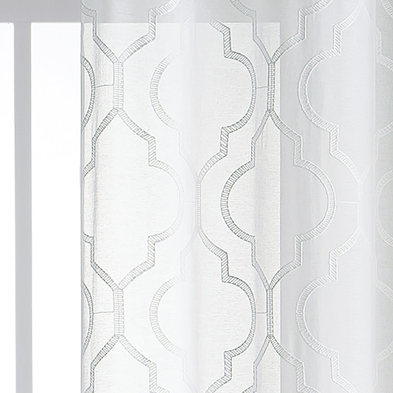 Cariss Geometric Sheer Curtain Panels, White, 38" W x 84" L