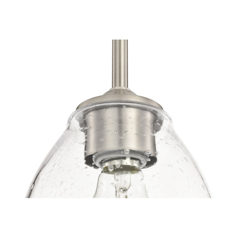 Mini-luminaire suspendu 1 lumière en nickel brossé avec abat-jour en verre grainé, Brushed Nickel