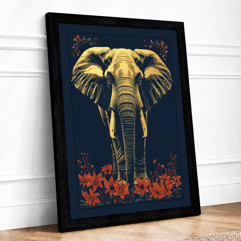 Golden Elephant Art Deco - Framed Print, Black, A4 - 29.7 x 21.0 cm