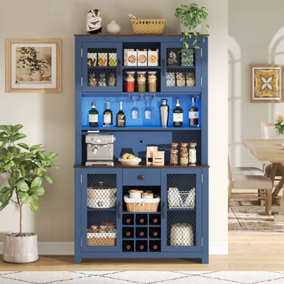 70,9 po Armoire de rangement pour garde-manger rustique, huche de cuisine avec prises de courant DEL