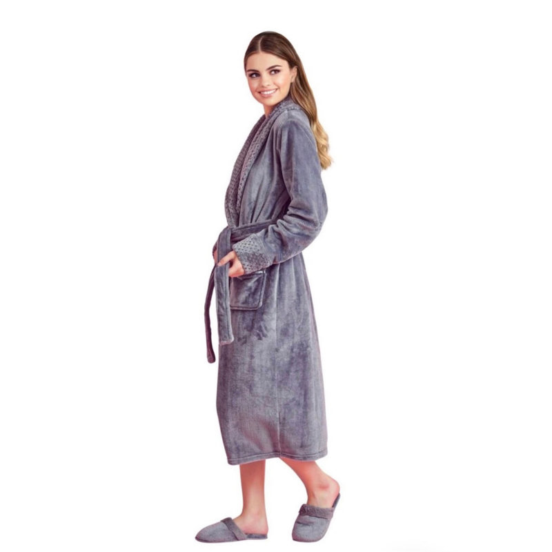 Peignoir en molleton avec poches Vasco, Taille unique, gris