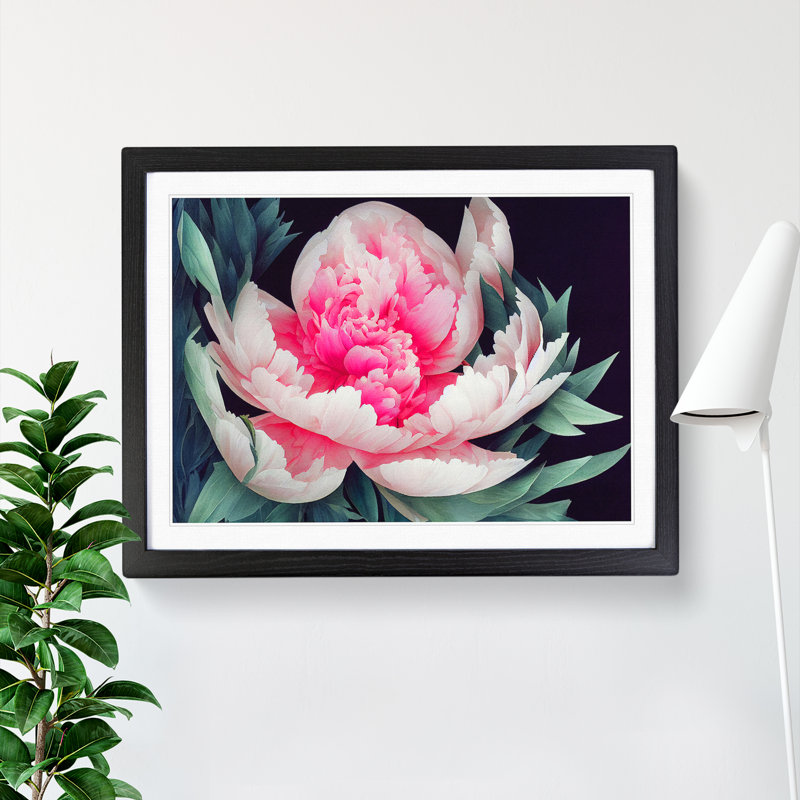Enlightened Peony Flower - Single Picture Frame Print, 34cm H x 46cm W x 2cm D, Black Framed