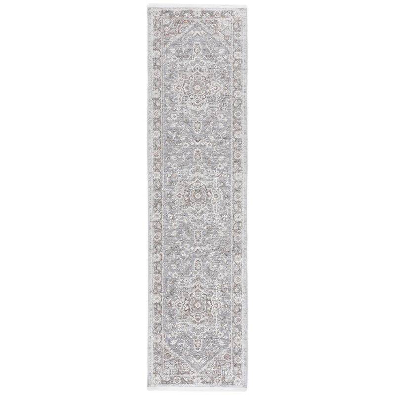 Tapis oriental en polyester 1272 Clover, Tapis de couloir 2 pi x 8 pi, Gray