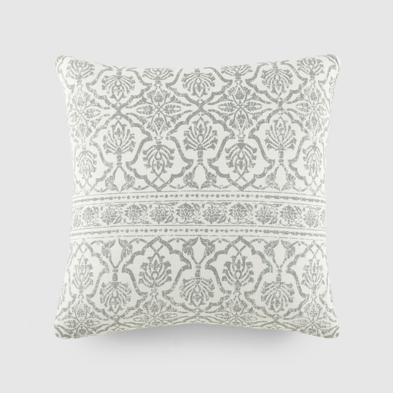 Antique Floral Cotton Throw Pillow, Blue