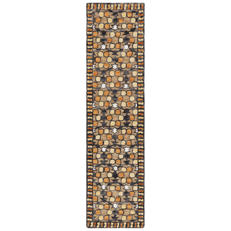 Vahakn Hand Tufted Wool/Cotton Southwestern Rug in Light Yellow/Orange/Black, Runner 2'3" x 9'