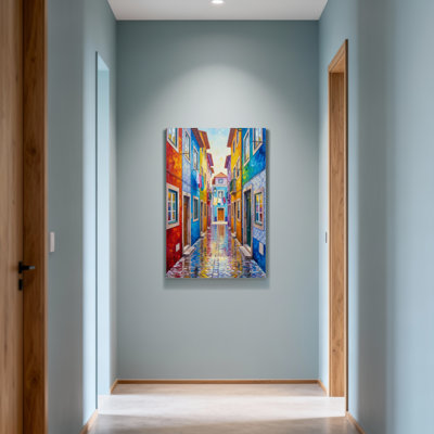 Paysage et nature, rue colorée avec des bâtiments et des reflets vibrants