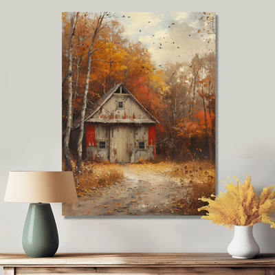 Grey Red Autumn Rustic Retreat Barn - Barn Wall Decor