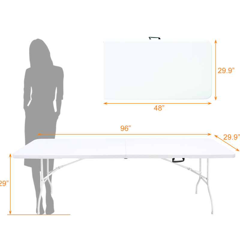 8Ft Portable Folding Table For Camping Trips. Plastic Picnics, Parties. Heavy-Duty, Waterproof. High Load Bearing. White Party Journeys Table. Waterproof, Easy To Fold. Load.