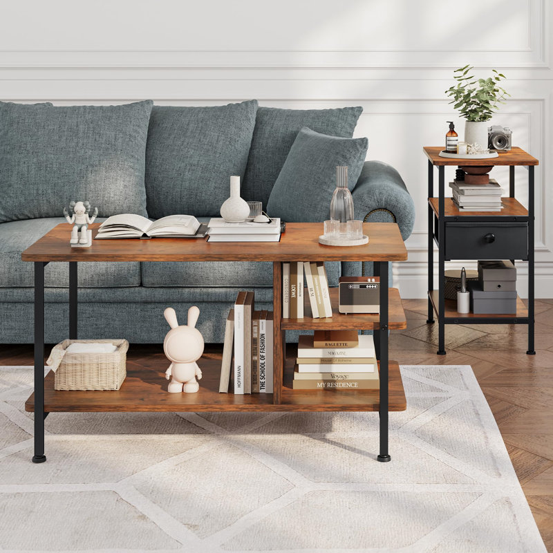 Alexcya Coffee Table with Storage, Brown, Black