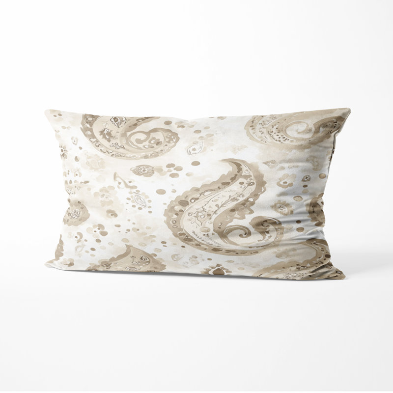 Coussin Modern - Coussin moderne à motif floral cachemire beige scandinave, H 12 po x l 20 po