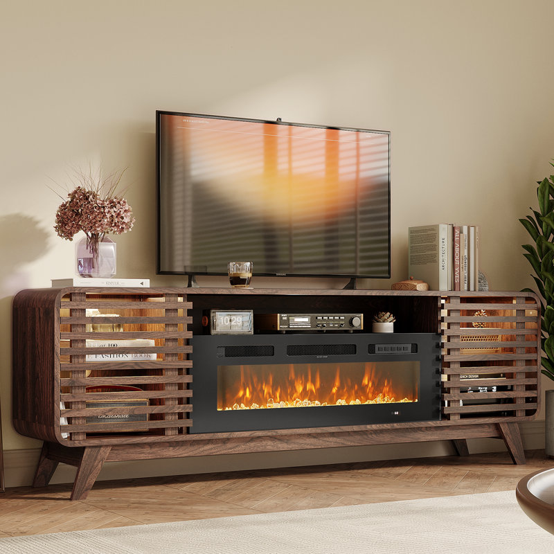 Meuble télé 70 po avec foyer, Brun